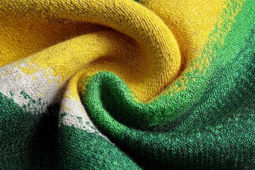 Aufkleber - Textile close-up showcasing vibrant colors in fabric with yellow, green, and gray hues, highlighting intricate weaving patterns and textures