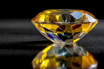 Leinwandbilder - Shining yellow gemstone reflecting light on a dark surface during a low-light setting