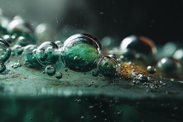 Aufkleber - Bubbles floating in liquid create a mesmerizing display under soft light in a close-up view