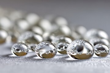 Aufkleber - Droplets of water glistening on a surface in soft light, creating a serene and calming atmosphere during a rainy day