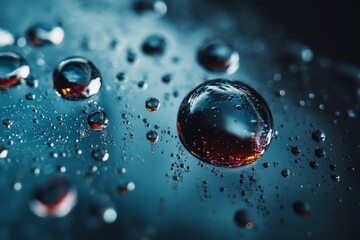 Aufkleber - Close-up view of water droplets on a reflective surface highlighting their shapes and colors