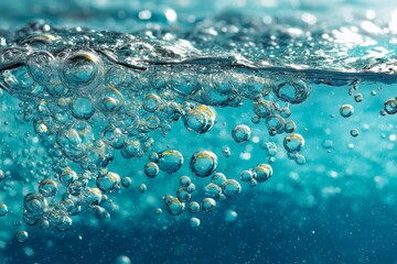 Aufkleber - Bubbles rising in clear blue water under the soft sunlight creating a serene underwater moment