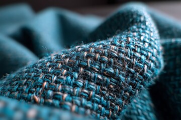 Aufkleber - Textured fabric close-up revealing intricate weaving patterns in a deep teal hue illuminated by soft light