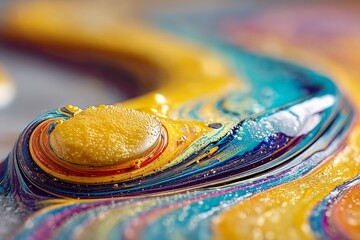 Leinwandbilder - Colorful soap bubble film creates mesmerizing swirls in bright patterns on a surface in a close-up view