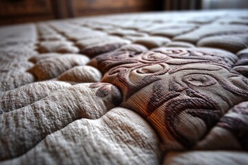 Aufkleber - Close-up view of intricately designed upholstery showcasing textures and patterns in soft lighting