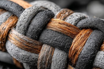 Aufkleber - Close-up of intricately woven fibers displaying shades of black, gray, and brown in a detailed texture study