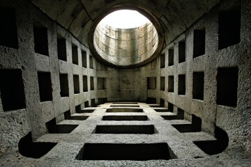 Aufkleber - Unique underground structure displays intricate geometric patterns and natural light filtering from above