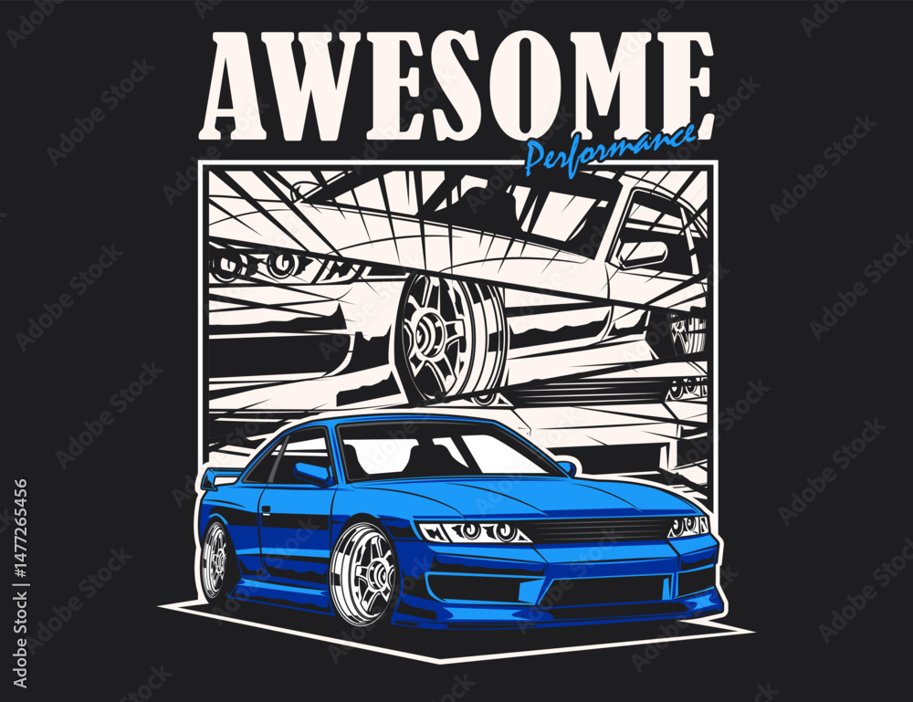 vector artwork illustration with car and background text Stock Vector ...