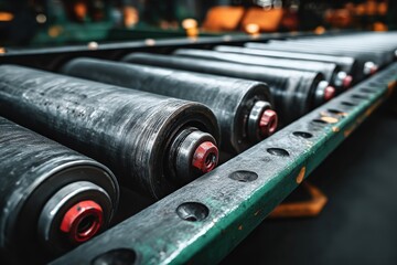 Fototapete - Conveyor system in a manufacturing facility showcasing rollers and equipment in operation