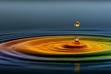 Aufkleber - Water droplet creates colorful ripples in still water at twilight