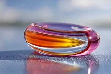 Aufkleber - Colorful glass sculpture reflects natural light against a serene background at midday