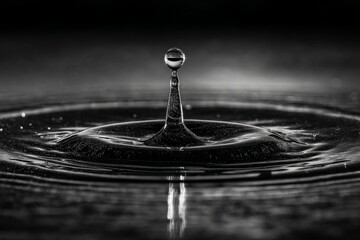 Aufkleber - Magnificent water droplet forming a peak during a black and white splash in a tranquil setting
