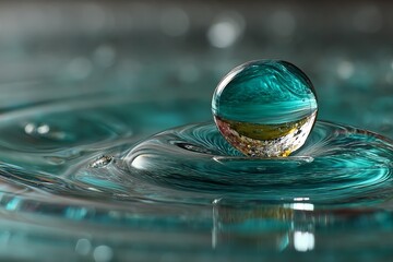 Aufkleber - Water droplet creates ripples on vibrant surface during close-up photography session