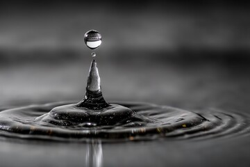 Poster - Water droplet creates ripples on surface during quiet moment of reflection in monochrome style