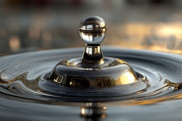 Poster - Water droplet creates ripples in a reflective surface during golden hour