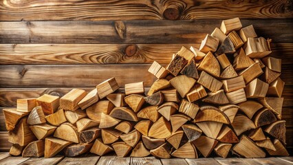 Aufkleber - A Rustic Pile of Cut and Split Firewood Against a Wooden Wall