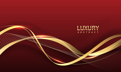 Wall Mural - abstract gold black ribbon curve overlap on red design modern luxury background vector