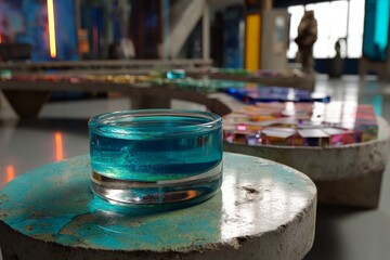Leinwandbilder - Colorful glass sculpture displayed in an art gallery showcasing modern design and vibrant textures