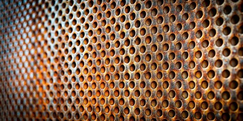 Aufkleber - Rustic Metal Sheet with a Pattern of Circular Perforations, Showing Signs of Age and Oxidation