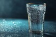 © ChaoticMind - Sparkling water in a glass with bubbles on a wet table surface at evening light