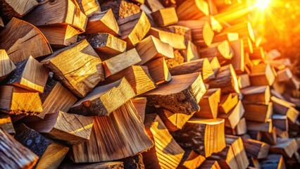 Aufkleber - Golden Hour Woodpile A Stack of Sunlit Firewood Blocks Ready for Winter