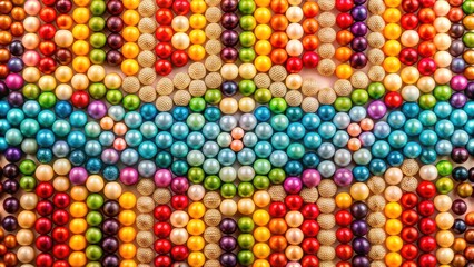 Poster - Vibrant Colorful Sphere Arrangement in a Symmetrical Pattern Featuring a Central Band of Teal Spheres