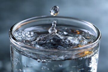 Aufkleber - Water droplet creates ripples in a clear glass, showcasing the beauty of liquid dynamics in a tranquil setting