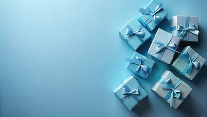 Aufkleber - A Serene Collection of Pastel Blue Presents with Delicate Ribbons on a Smooth Surface