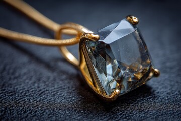 Poster - Elegant gold necklace with a large square gemstone, highlighting intricate design and craftsmanship
