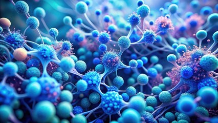 Poster - Microscopic Visualization of Interconnected Cellular Structures, Revealing Complex Network and Diverse Spherical Components