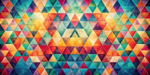Poster - Vibrant Watercolor Triangle Mosaic Pattern Design Featuring a Symmetrical Arrangement of Colorful Triangles with a Textured Appearance Ideal for Backgrounds, Textiles, or Decorative Projects