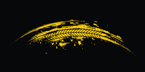 Fototapete - Grunge tire track, wheel braking marks. Truck, car or motorcycle tread pattern silhouette. Auto race, motorsport, speed racing design element. eps 10