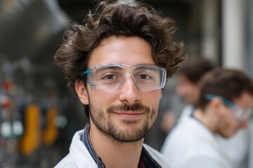 Aufkleber - Young scientist wearing safety glasses smiles at the camera in a laboratory setting during the day