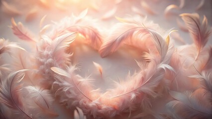 Poster - Soft Pink Feathers Forming a Heart Shape in Gentle Light