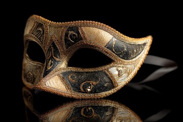 Poster - Intricate decorative mask displayed against a dark background highlighting its ornate design and craftsmanship during a cultural festival