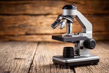 Aufkleber - Microscope positioned on a wooden table highlighting its intricate design and functionality for scientific observation