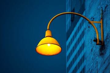 Aufkleber - Yellow street lamp illuminates urban building at twilight in modern city setting