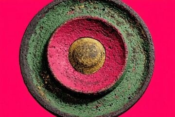 Aufkleber - Vibrant abstract artwork showcasing circular patterns with contrasting colors on a bold background
