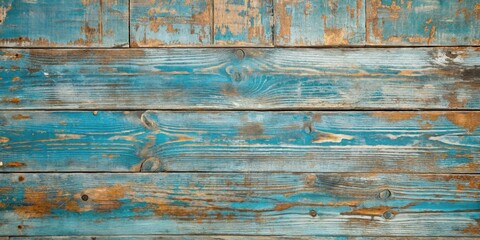Poster - Rustic Weathered Teal Blue Wooden Planks Background Texture with Peeling Paint and Aged Wood Grain Detail