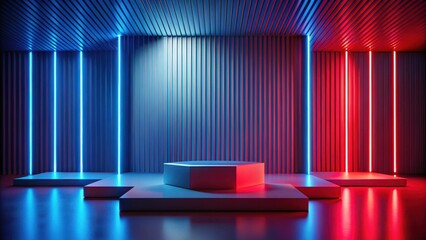 Aufkleber - Abstract Hexagon Display Platform with Vivid Neon Lighting and Geometric Paneling