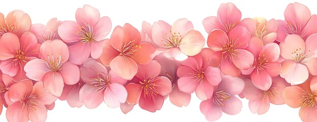 Wall Mural - Pink flowers border, spring bloom, white background, nature design