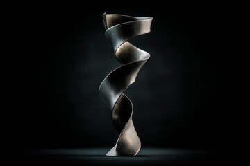 Fototapete - Sculpture of twisting form illuminated against a dark background showcasing elegant curves and contrasts in light