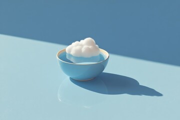 Aufkleber - Bright blue bowl featuring a fluffy white cloud on a blue background creates a surreal and dreamy atmosphere perfect for creative projects