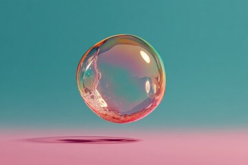 Fototapete - Colorful soap bubble floating in the air against a vibrant background during afternoon light