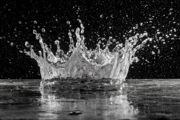 Poster - Water splash creates stunning visual on dark background during late evening hours