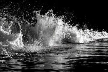 Aufkleber - Waves crashing against the shore create a dramatic display of water and light during sunset on a quiet beach