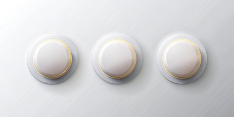 Leinwandbilder - Three Elegant White Circular Elements with Golden Accents on a Subtle Textured Background