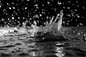 Aufkleber - Water splashing in a serene black and white setting capturing the beauty of nature and movement at dusk