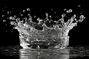 Aufkleber - Water splash captured in glass bowl against black background with dramatic lighting