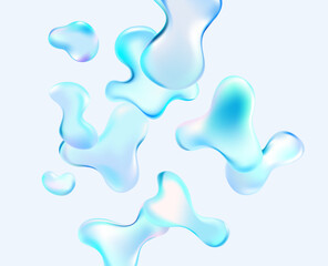 Wall Mural - 3d water drop on white background. abstract composition of blue liquid bubbles. vector design elemen